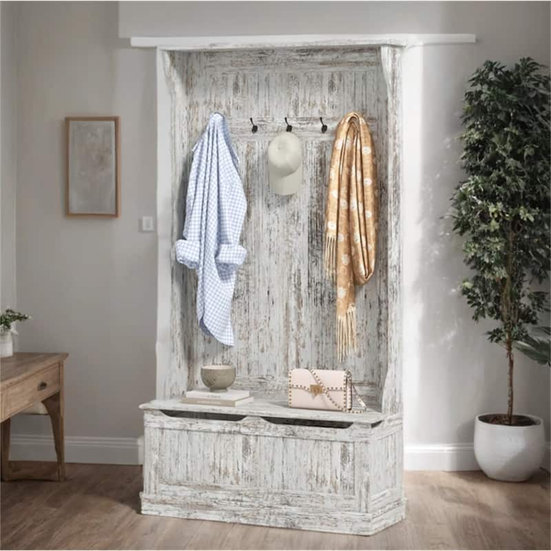 3-In-1 Entryway Coat Rack with Storage Bench and Five Hooks