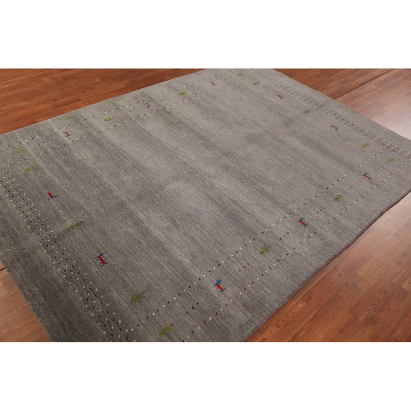 Tribal Gabbeh Oriental Area Rug Handmade Grey Modern Wool Carpet - 5'8" x 7'10"