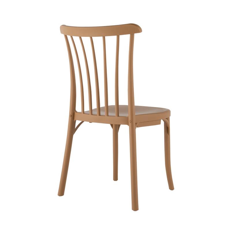 HomeRoots Set of Two Tan and Natural Heavy Duty Plastic Slat Back Dining Side Chairs