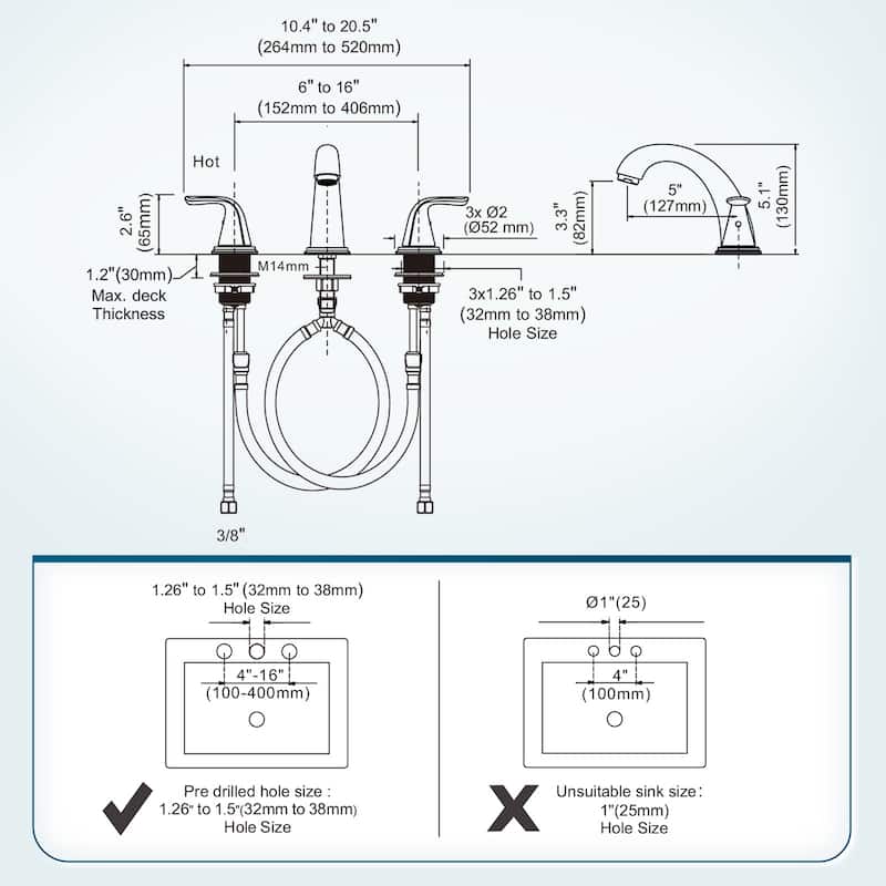 WOWOW Widespread Double Handle Bathroom Faucet