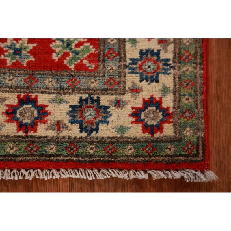 Red Geometric Kazak Oriental Foyer Rug Handmade Wool Carpet - 2'0"x 3'0"