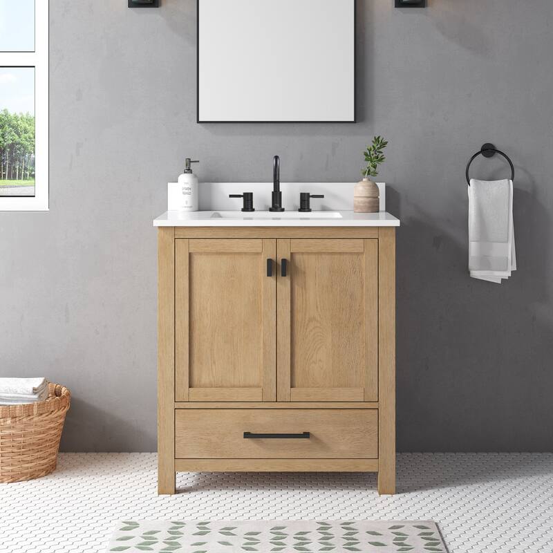 Avanity Modero 30 in. Single Sink Bathroom Vanity with Engineered Stone Top - 31"W x 22"D x 35"H - Brushed Oak