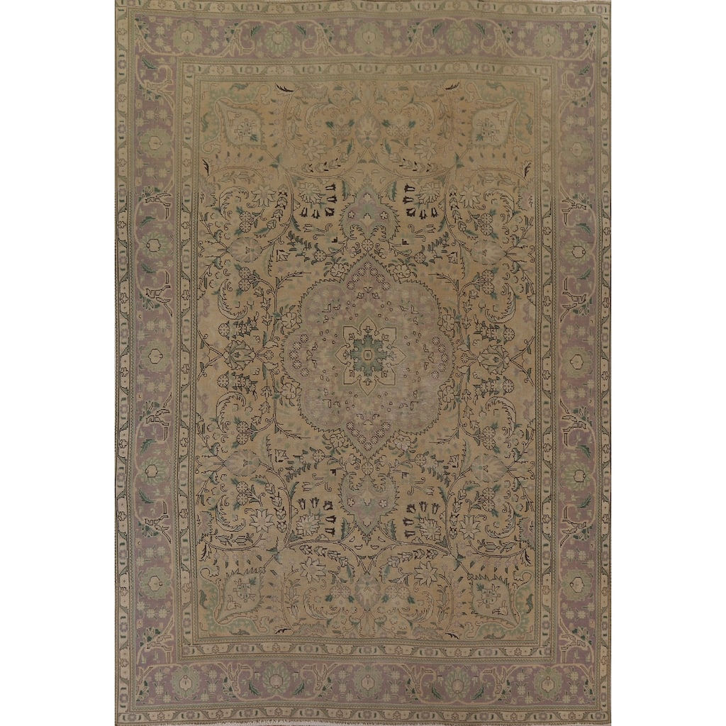 Vintage Distressed Tabriz Persian Area Rug Wool Hand-knotted Carpet - 8'7" x 11'0"