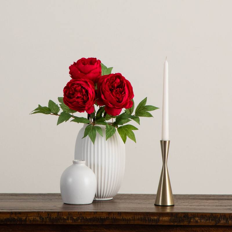 Artificial Peony Floral Stem Sprays - 20" - Set of 3 - Red