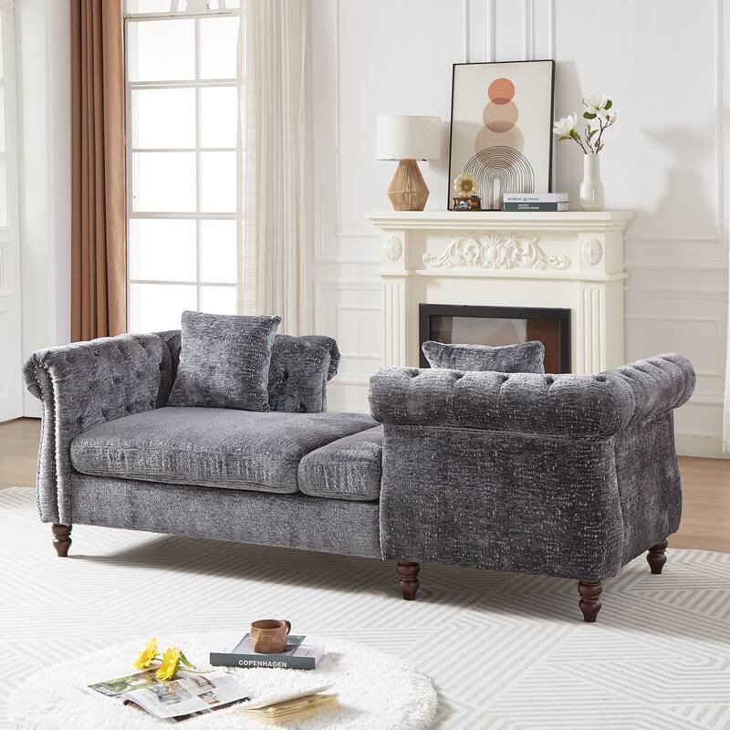 81" Button Tufted Sleeper Sofa Bed with Nailhead and Pillows - Grey