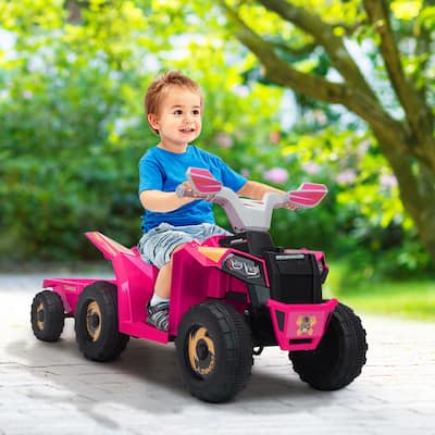 6V Kids Electric ATV, Toddler Ride on Car with Trailer, Music and Power Display for Boys and Girls, Rosy