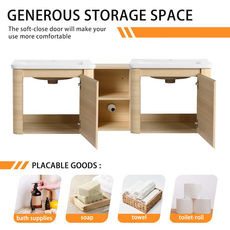 Bathroom Vanity With Sink In 24/28/36/40/60/68 Inch, Floating Bathroom Vanity With Soft Close Door