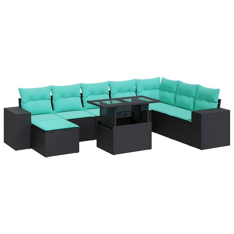 vidaXL Patio Sofa Set with Cushions Table and Couches 9 Piece Poly Rattan - 24.4" x 24.4" x 27.2"