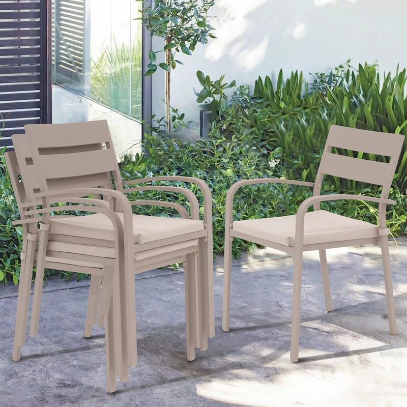 Outdoor Stackable Aluminum Dining Chair with Cushion (Set of 4) - Flaxen