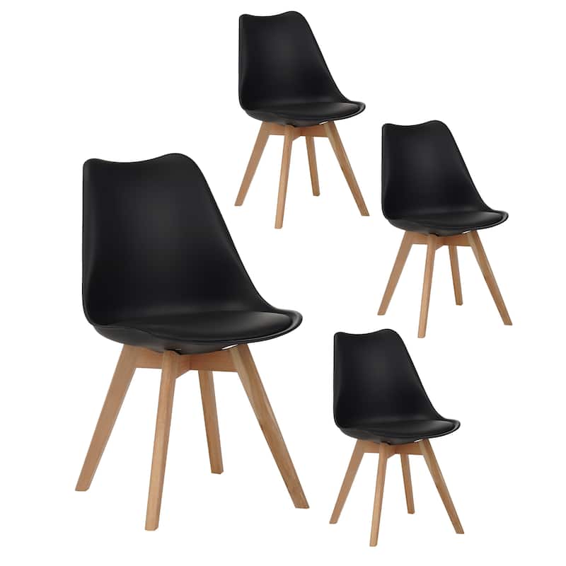 Set of 4 dining chairs, medieval modern style dining chairs for kitchen and dining room, with wooden legs - Black