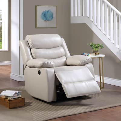 Beige Contemporary PU Leather Power Recliner, Adjustable Position