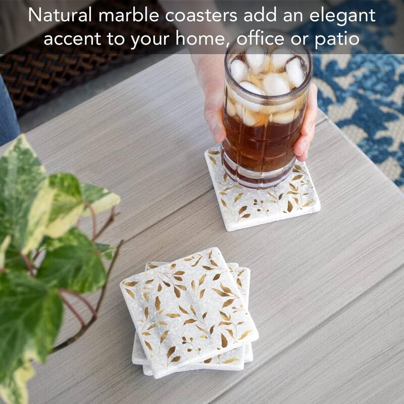 Gilded Vine 4 Pack Authentic Natural Marble Cork Backed Coasters 4" x 4" x 0.43" Square Manufactured in The USA