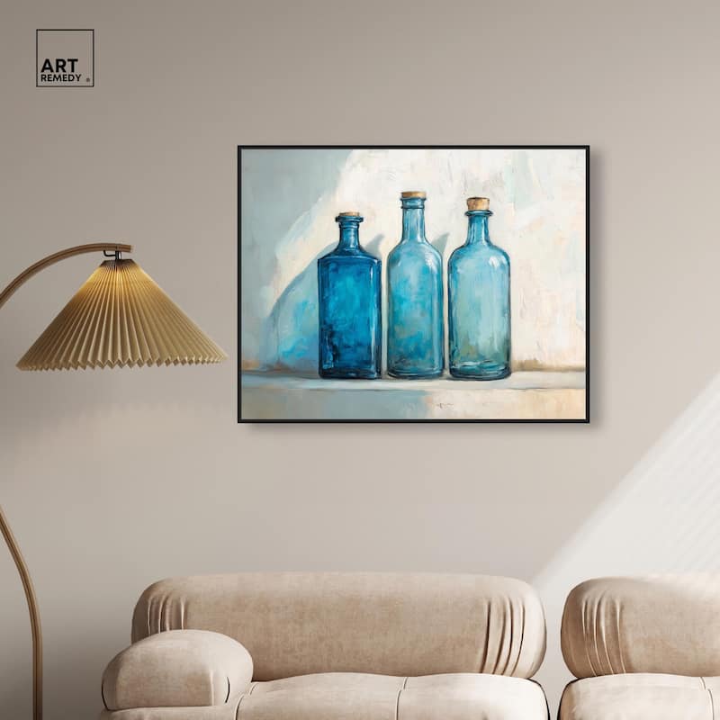 Three Blue Bottles Canvas by Art Remedy