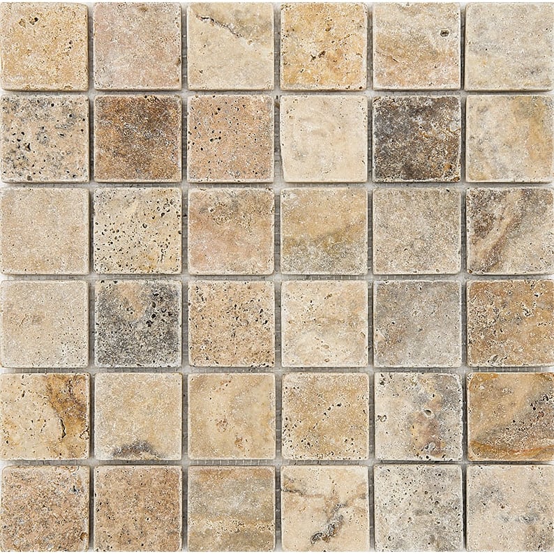Rustic Desert Travertine 2" x 2" Tumbled Mosaic Tile