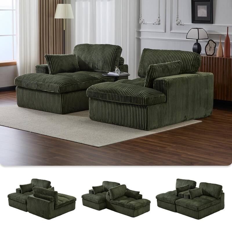 Double Chaise Lounge Sofa - Upholstered Sleeper Cloud Couch, No Assembly, Corduroy - Living Room, Bedroom