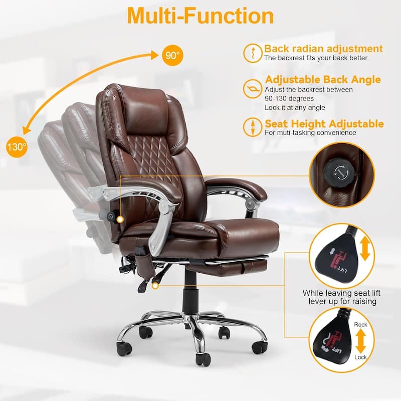 EROMMY Ergonomic Heated Massage Office Chair with Lumbar Support, Reclining Backrest, 2/4/6-Point Massage