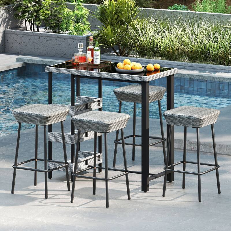 Gymax 29.5'' Metal Bar Height Stools Set of 2 w/ Rattan Seat &