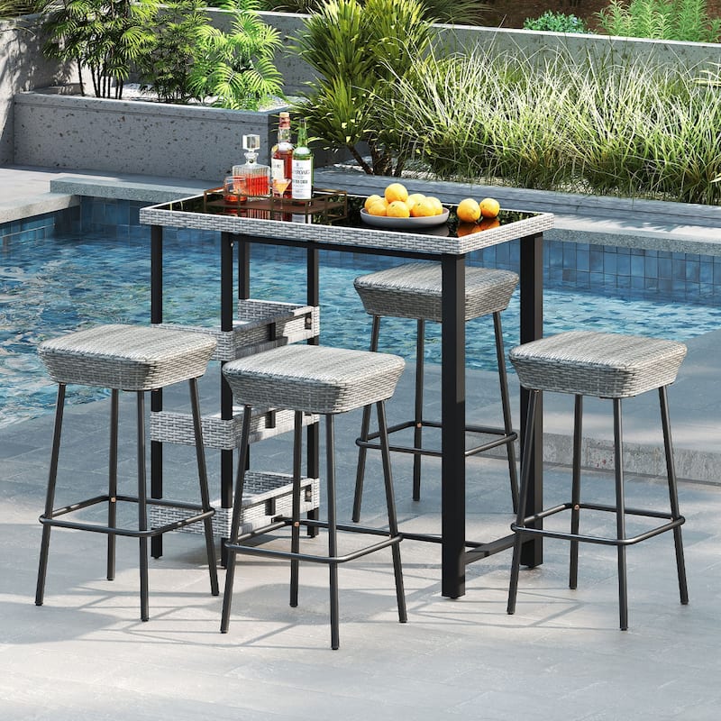 Gymax 29.5'' Metal Bar Height Stools Set of 4 w/ Rattan Seat &