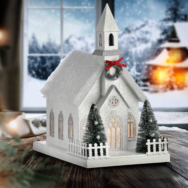 11.5" LED Battery Operated Timer Cardboard Country Church