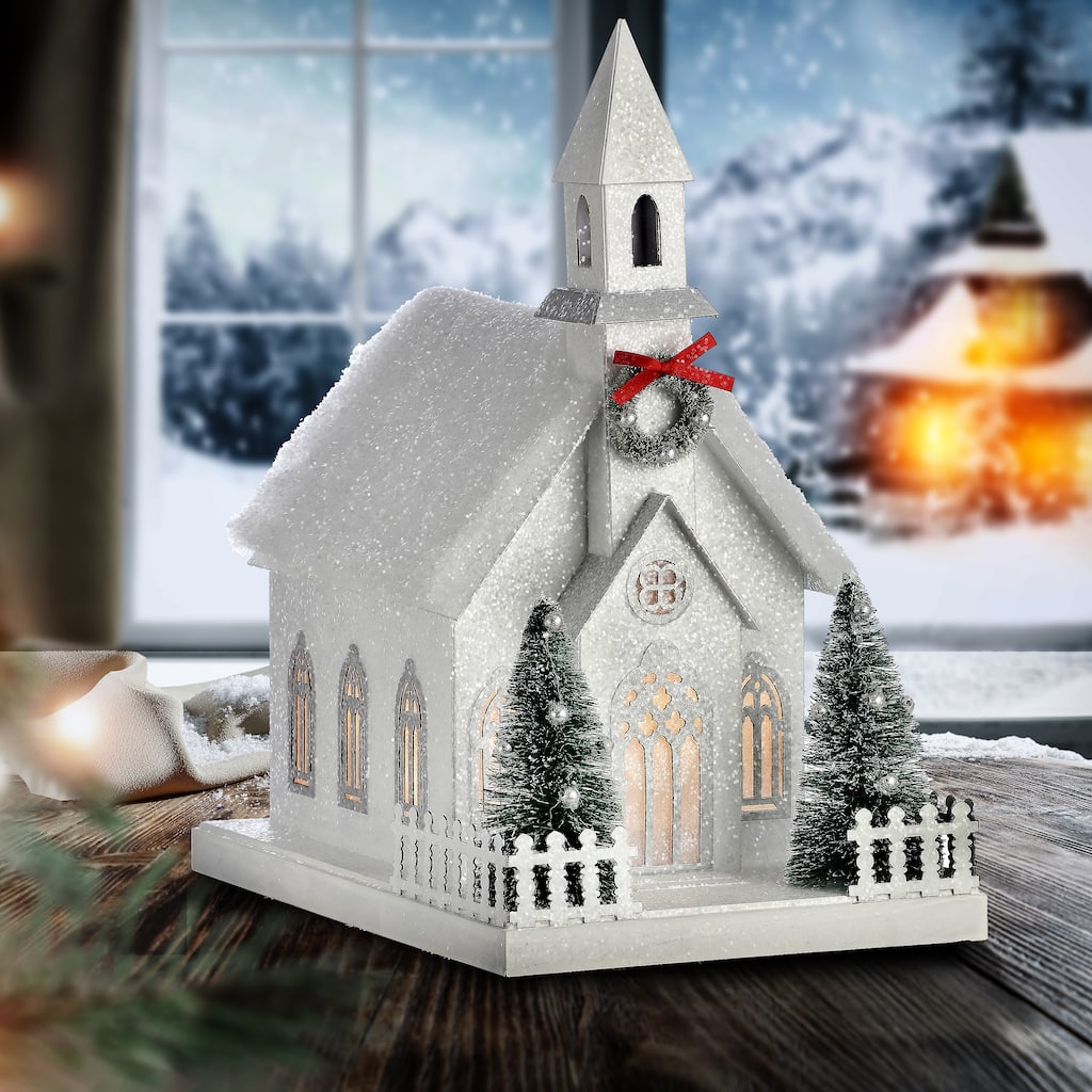 11.5" LED Battery Operated Timer Cardboard Country Church