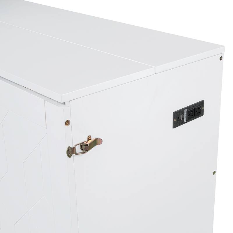 White Full Size Murphy Bed with Pulley Structure Design, Drawer and USB Ports for Bedroom