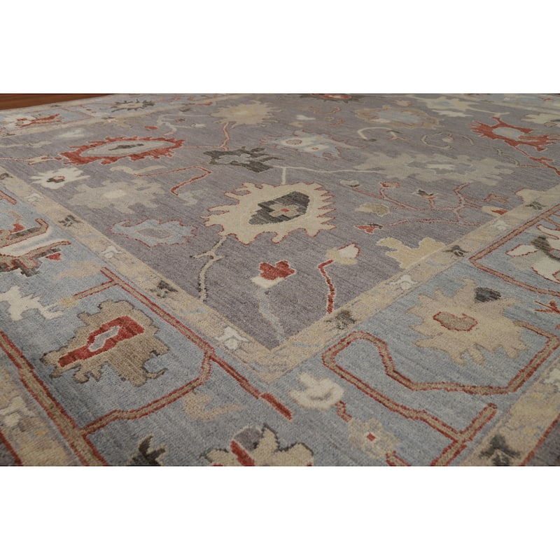 Hand Knotted Oriental 100% Wool Carpet Transitional All-Over Greys & Charcoal Oushak Area Rug - 9' 9'' X 8' 1''