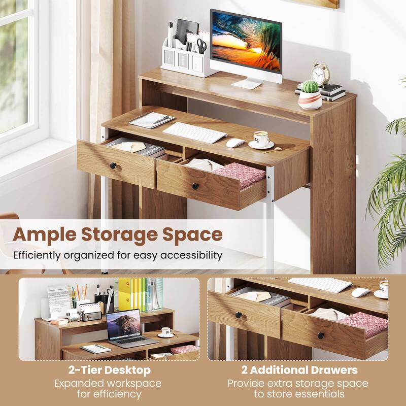 Costway 39.5" Expandable Rolling Computer Desk with Monitor Shelf