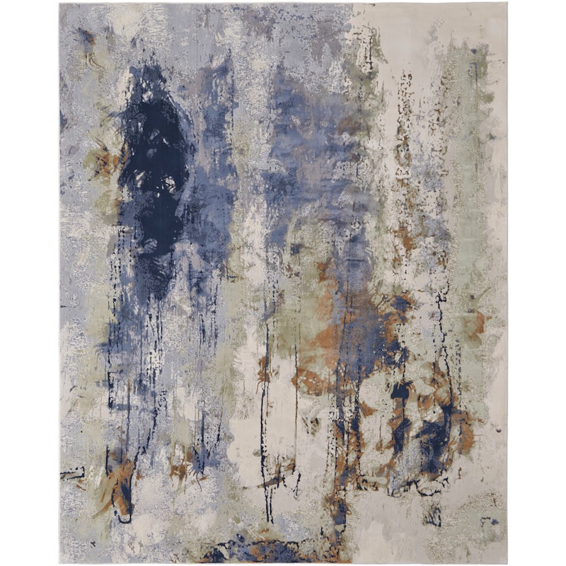 Grand Bazaar Takara Machine Made Abstract Modern Area Rug - 10' x 13'2" - Blue/Orange/Ivory