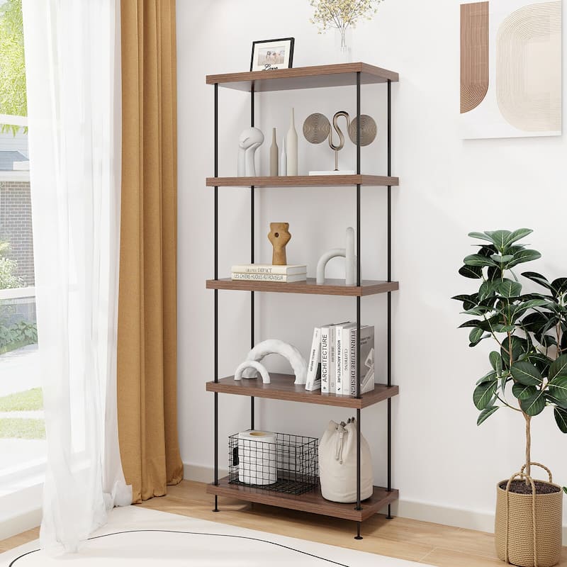 Gymax 2PCS 5-Tier Multipurpose Display Rack Freestanding Bookshelf w/