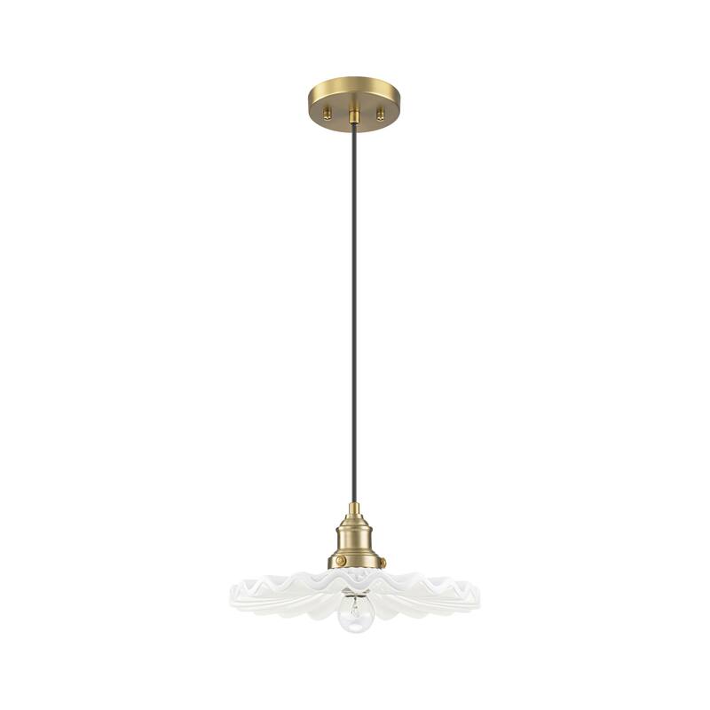 1-Light Modern Transitional Metal & Ceramic Pendant with Ruffled Wave-Edge Shade for Dining Room - 11.8" W x 5.5" H