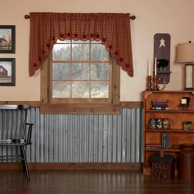 Primitive Kitchen Curtains Star Swag Pair Rod Pocket Cotton Star - Swag 36x36x16