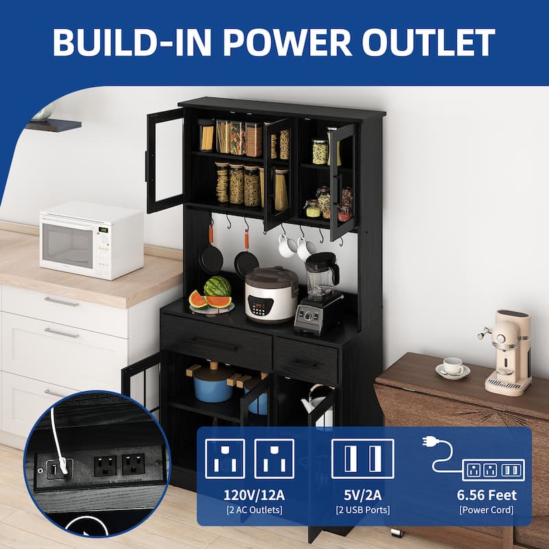 Moasis 71'' Kitchen Pantry Storage Cabinet Microwave Stand Hutch Cabinet with Power Outlet