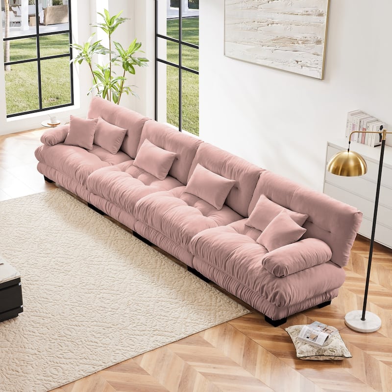 173.2" Chenille 4-Seater Sectional Sofa, Modular with Deep Seats - Pink