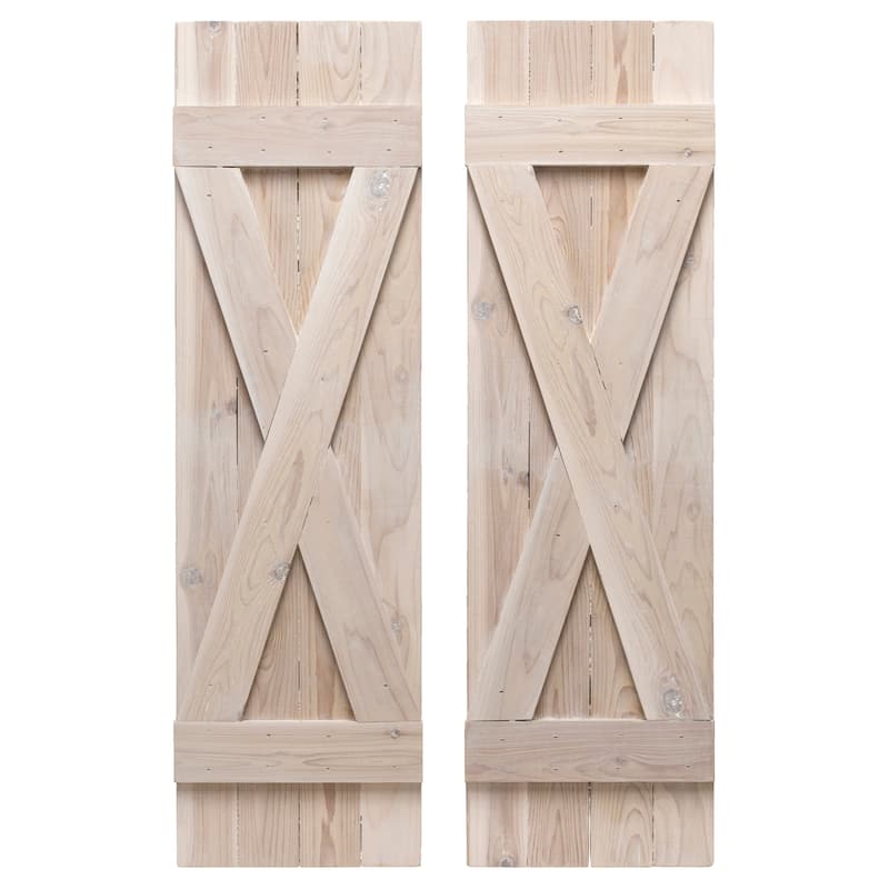 X Board & Batten Exterior Shutters Pair - 54" - Whitewash