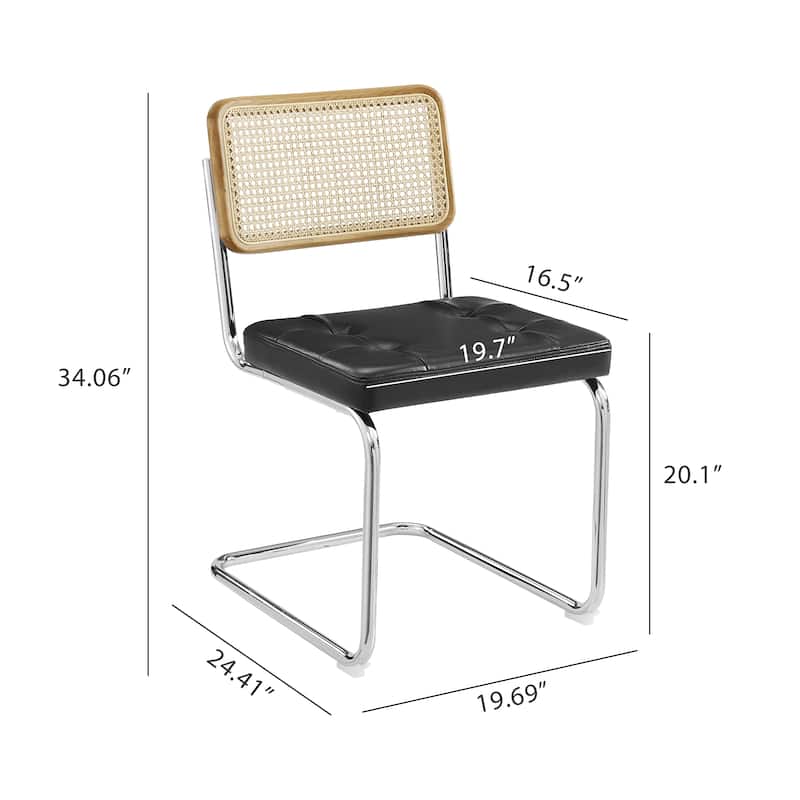 Art Leon PU Leather Upholstered Cane Back Rattan Dining Chair Set of 2