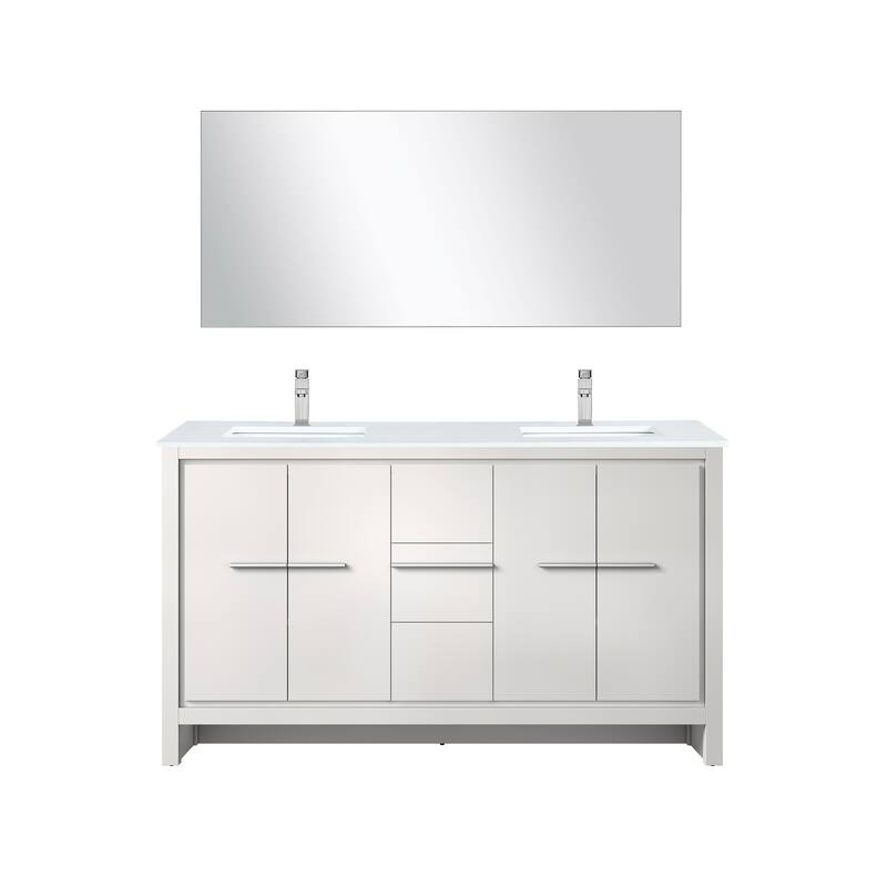 Lafarre Bath Vanity, White Quartz Top, Chrome Faucet Set and Mirror - 60 Inch - White
