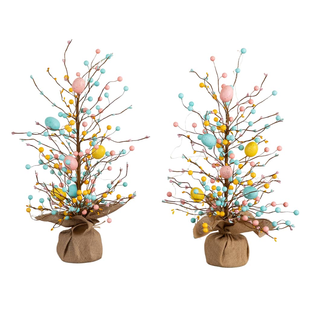 24-in Pre-Lit Easter Egg Twig Tree with 30 LED Lights - Set of 2