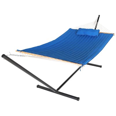 VEIKOUS 12 ft. Quilted Camping Portable Hammock with Stand and Detachable Pillow for 2-Person