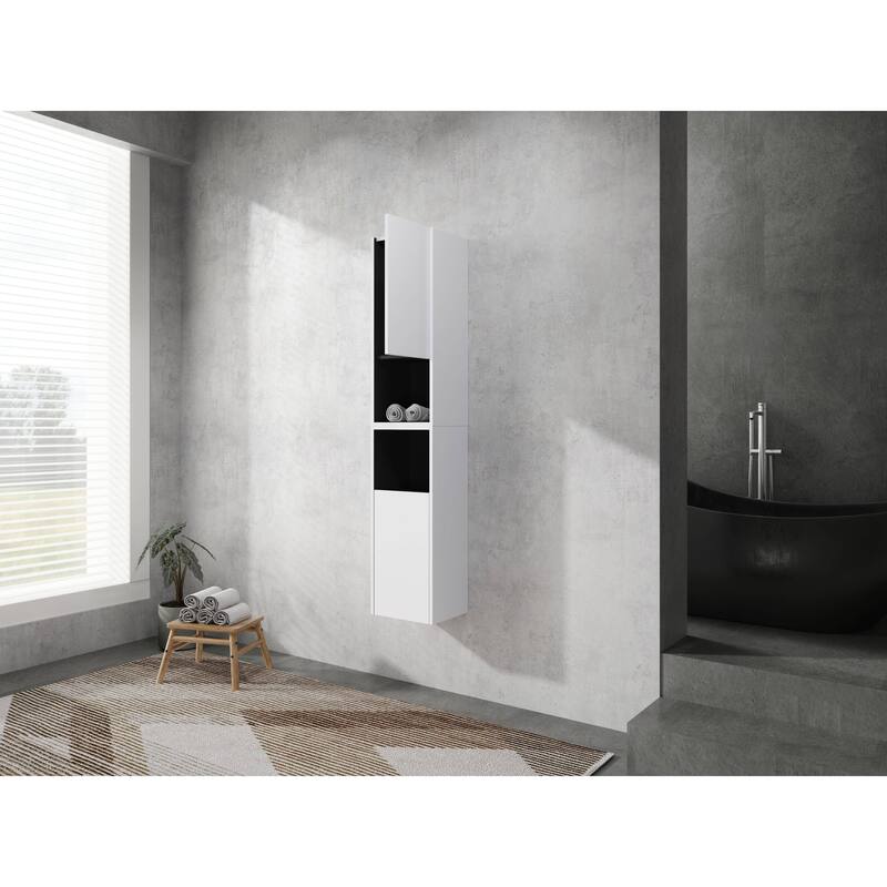 Modern Wall-Mounted Bathroom Side Cabinet with Soft-Close Doors, Floating Design, 6 Storage Compartments, 12-Inch Width