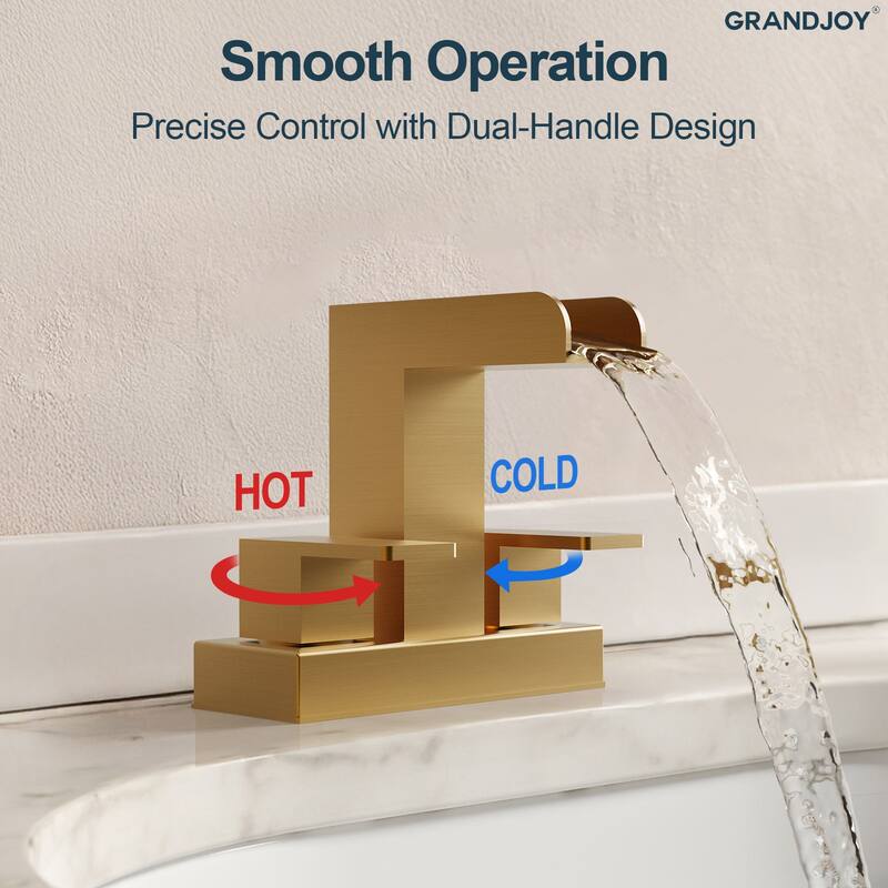 GRANDJOY Modern Dual Handle Centerset Waterfall Bathroom Faucet