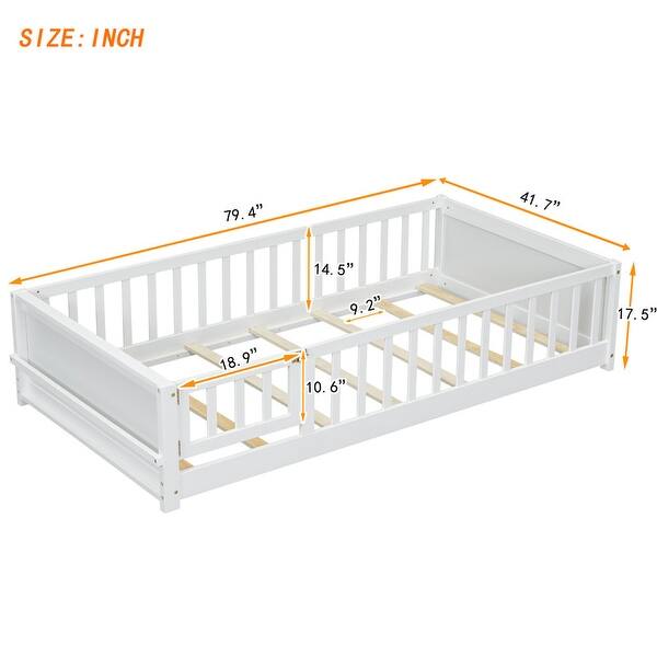 dimension image slide 0 of 3, Twin size Floor Platform Bed with Built-in Book Storage Rack,Door