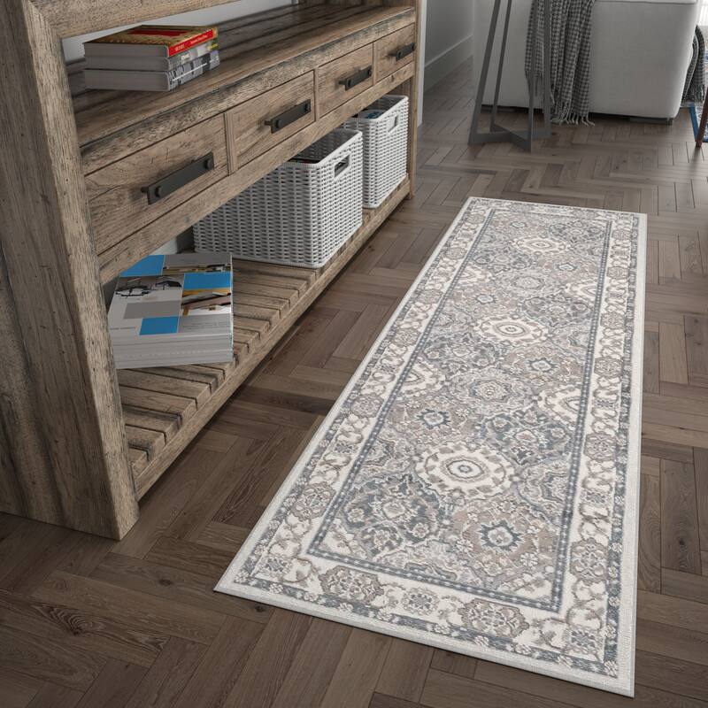 Carrington Traditional Oriental Indoor Area Rug - 2'3'' x 7'3'' Runner - Cream