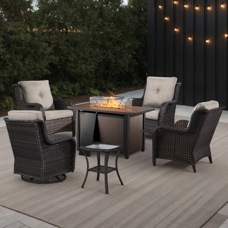 Gymojoy 7-Piece Outdoor Set with Fire Pit Table, Swivel Chairs & Side Tables for Patio