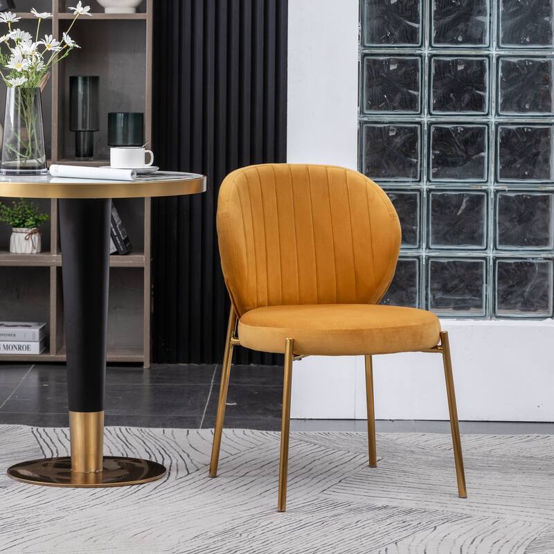 Modern Velvet Dining Chair with Round Cushions, Curved Backrest, Metal Legs for Dining Room Kitchen Living Room Bedroom