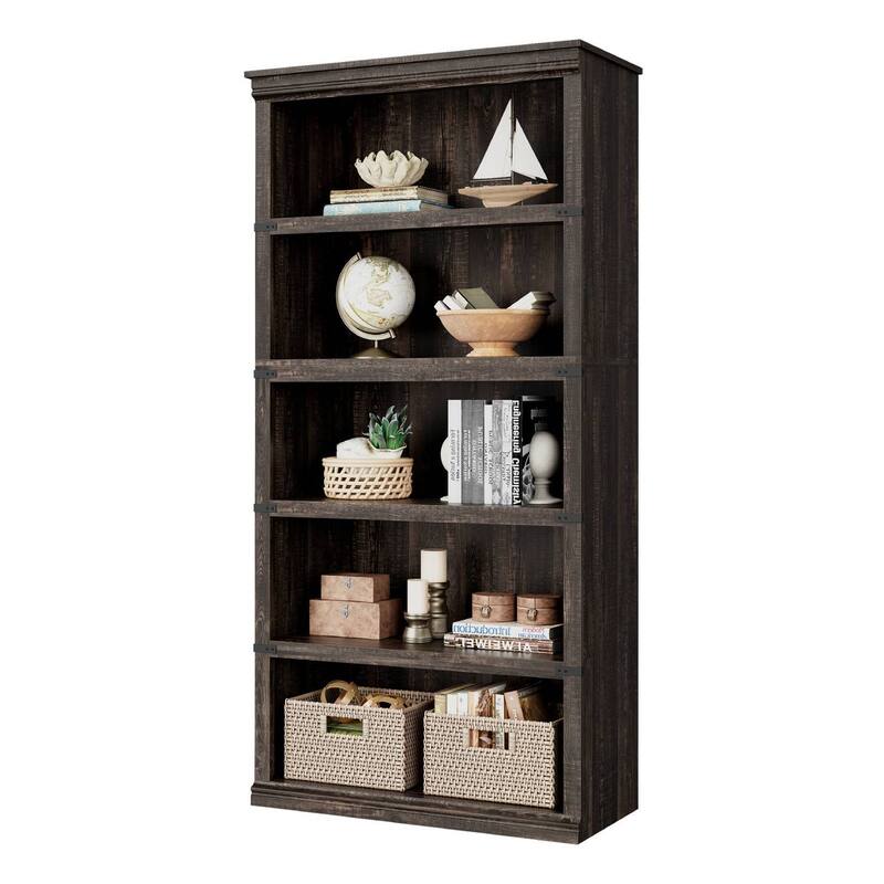 Standing Bookcase with 5 Tier Storage Open Shelves - Oak