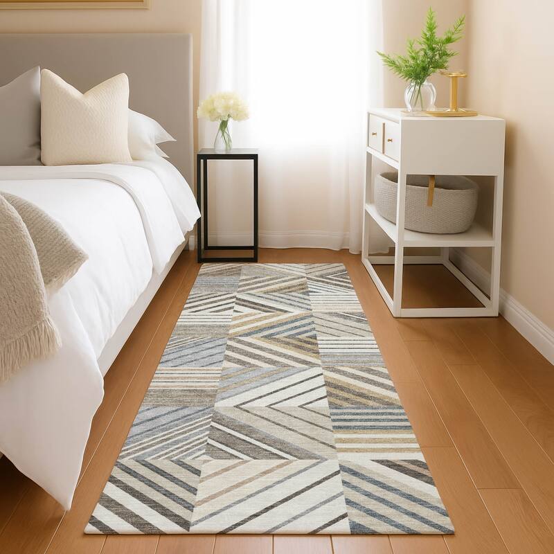 Machine Washable Indoor/ Outdoor Geo Mosaic Chantille Rug