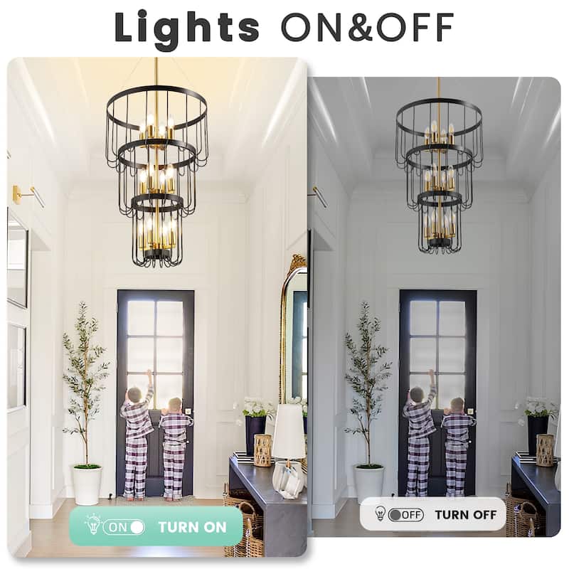 Farmhouse 12 Light Lantern Tiered Chandelier, Modern Foyer Lighting Fixture for Entryway,Large Chandeliers for High Ceilings