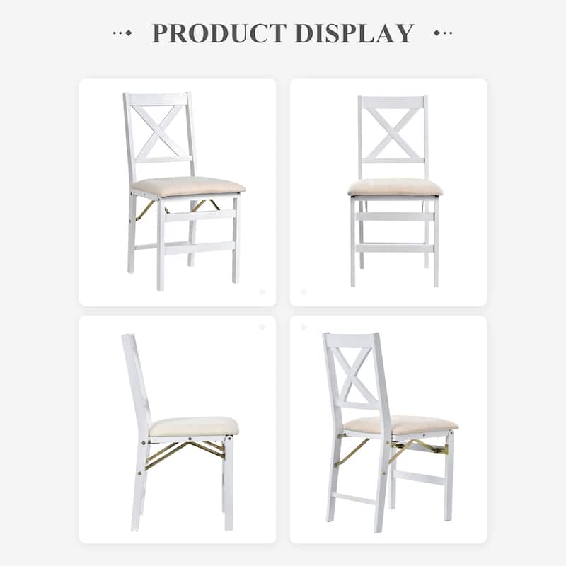 Folding Dining Chairs Set of 2 - Upholstered Wooden Frame - Indoor/Outdoor Space Saver - Pre-Assembled - Set of 2