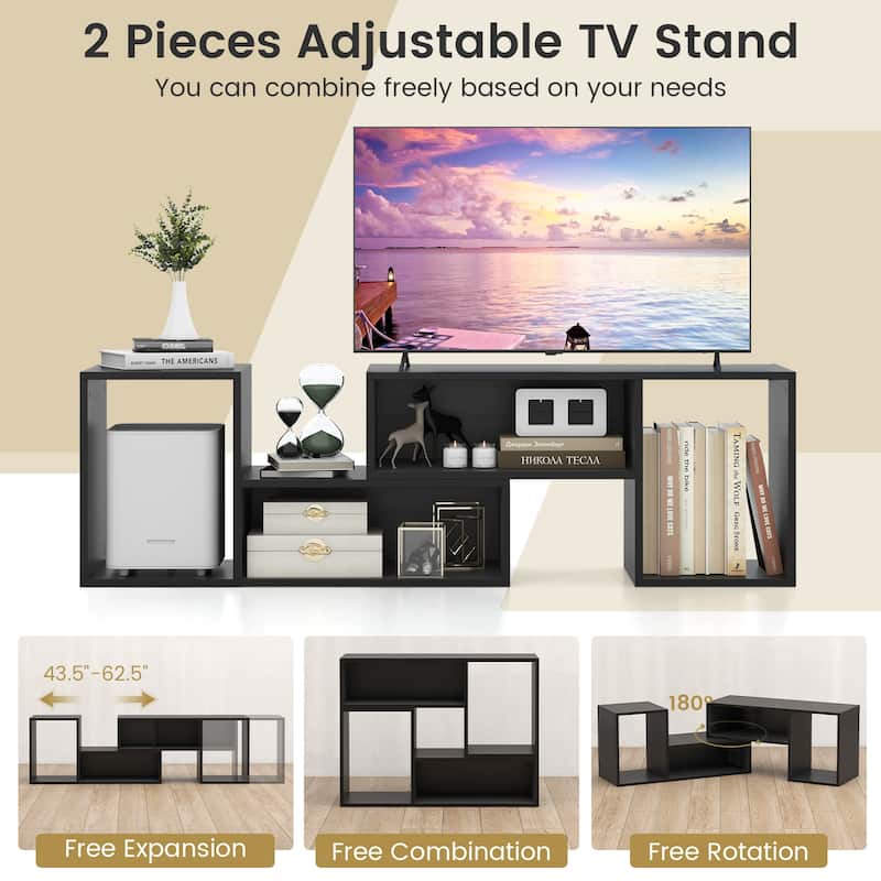 Engineered Wood Adjustable TV Stand with Storage Cubes and Expandable Shelves - 43.5"-62.5" L x 12" W x 16" H