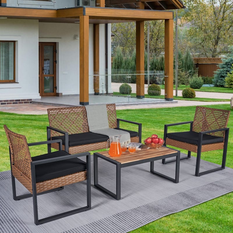 Patio 4-piece Balcony Furniture Set for Porch Garden - Light Brown
